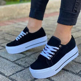 Niulatu Women's Flat Shoes Lace-up Platform Ladies Canvas Shoes 2025 Spring Summer Causal Female Vulcanized Shoes Woman Flats New DJSE