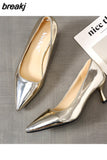Niulatu Women 2025 6.5cm Heels Women Pumps Shoes Pointed Toe Bling Gold PU Sexy Wedding Party Office Shoes Woman Big Size 44 DJSE