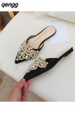 Niulatu Fashion Sexy Women Shoes Elegant String Bead Crystal Patchwork Slip-On 35-42 Thin Heels Slipper NEW AD1147 DJSE