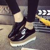 Niulatu Spring Casual Solid Flat Women Shoes Patent Leather Lace-Up Loafers Flat Platforms British Style Ladies Oxfords DJSE
