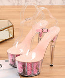 Niulatu Women Sandals High Heels 17cm Fine heel Waterproof Sandals Female Shoes Flowers Platforms 7cm Transparent Crystal Wedding Shoes DJSE