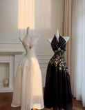 Niulatu Black Halter Satin Print Floral Sequins Evening Dress Long ALine Prom Dress HZ1007