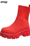 Niulatu Couple Sock Shoes Women Thick-soled Casual fly woven mesh Knitted Short Boots female Floater sneakers women s DJSE