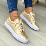 Niulatu Women Vulcanized Shoes Solid Color Low-heeled Flat Casual Shoes with Golden Buttons 2025 New Lace Up Female Sneakers DJSE
