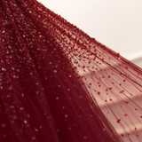 Niulatu Burgundy Spaghetti Straps Sequins Beaded Formal Prom Dress Tulle Party Evening Dress HZ1007