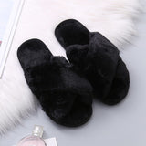 Niulatu Fluffy Slippers Women Cozy Faux Fur Cross Indoor Floor Slides Flat Soft Furry Shoes Ladies Female Celebrities Flip Flops DJSE