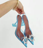Niulatu New arrival burgundy pointed transparent sandals new stiletto rhinestone sexy Baotou high heels Wedding Shoes DJSE