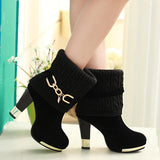 Niulatu Women's boots high-heeled female boots 2025 winter new thick with shoes frosted wool in the Women's shoes Wedding DJSE