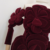 Niulatu Sheath Strapless Burgundy Velvet Vacation Dresses Short Burgundy Birthday Dress With Gloves SD235