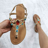 Niulatu Shiny Diamond Buckle Flat Bottom Large Size 36-42 Women Sandals Gladiator Female Summer Shoes Black Gold Footwear DJSE