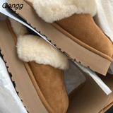 Niulatu Plush Cotton Slippers Women Flats Shoes 2025 New Fashion Platform Casual Home Suede Fur Warm Slingback Flip Flops DJSE