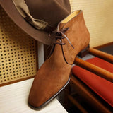 Niulatu for Men Coffee Brown Flock Lace Up Business Shoes for Men with Free Shipping Ankle Boots DJSE