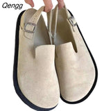 Niulatu New Flat Shoes Women Thick-soled Outer Wear All-match Solid Color Casual Belt Buckle Big Toe Women's Shoes DJSE