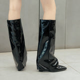 Niulatu Women Loose Boots Fold Knee High Boot Female Pointed Toe Riding Wedges Long Boot Woman Slim Pleated Shoes Luxury Brand Designer DJSE