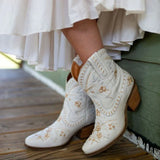 Niulatu Estern Boots For Women Ankle Bootie Cowboy Cowgirls Flower Print Fashiin Chunke Heel Slip On Shoes 2025 DJSE