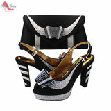 Niulatu New Arrivals Fashionable African Women Shoes Matching Bag Set in Black Color Comfortable Heels with Platform for Wedding DJSE