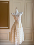 Niulatu Spaghetti Straps Tulle Sequins Midi Prom Dress Light Champagne A Line Evening Dress HZ1007