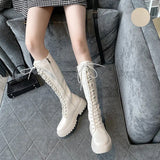 Niulatu High Boots Flat Shoes Boots Women Gothic Black White Leather Boots Winter Shoes Sexy Lady Botas Lace Up Zapatos DJSE
