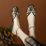 Niulatu 33-43 Women Sandals Real Leather High Heels Summer Shoes For Womens Ankle Strap Chunky Retro Rome Woven Sandalias DJSE