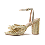 Niulatu Women Sandals New Brand Summer Shoes Pleated Bow-Knot Round Heels Open Toe Dress Shoes Big Size Party Wedding Shoes DJSE