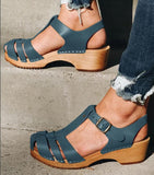 Niulatu Summer Women T Strap Sandals Mid Heels Platform Gladiator Ladies Shoes Black Closed Toe Beach Sandals Sandalias Mujer DJSE