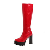 Niulatu Knee High Boots Women White Square Heel Long Boots Woman Patent Leather Shoes Spring Winter Large Size DJSE