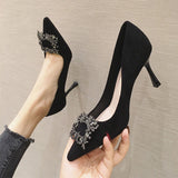 Niulatu Women Pumps Slip-On Fashion Sexy Pointed Toe High-heel Shoes with Metal Buckle Women Shoes Zapatos De Muje DJSE