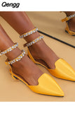 Niulatu Flat Heels Gladiator Sandals Women 2025 Summer Pointed Toe Pink Party Shoes Woman Plus Size 42 Ankle Straps Pumps DJSE