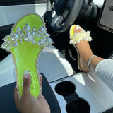 Niulatu Women's Summer Shoes Flat Pearl Sandals Comfortable String Bead Slippers Bohemian Style Casual Sandals Beach Footwear Large Size DJSE