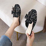 Niulatu Women's Summer Wear 2025 New Flat Bow Muller Shoes Large Size 41-43 Baotou Half Drag Fashion Rhinestone Lazy Shoes DJSE