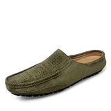 Niulatu Casual Designer Slippers Men Half Shoes Brand Suede Leather Mens Casual Shoes Loafers Breathable Summer Mules Man Slides DJSE