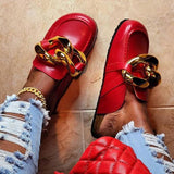 Niulatu Design Gold Chain Women Slipper Closed Toe Slip On Mules Shoes Round Casual Slides Flip Flop Plus Size 36-43 Ytmtloy DJSE