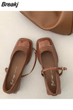 Niulatu Women Pumps Square Toe Buckle Low Heel Mary Jane Shoes Shallow Ladies Casual Soft Ballerina Solid Low Heel Loafers DJSE