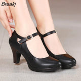 Niulatu Leather shoes Women Round Toe Pumps Sapato feminino High Heels Fashion Black Work Shoe Plus Size DJSE