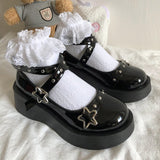 Niulatu Lolita Shoes Star Buckle Strap Mary Janes Women Cross-tied Platform Shoe Patent Leather Girls Rivet Casual Shoes DJSE