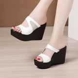 Niulatu 32-43 Platform Wedges Shoes Women Slippers Summer 2025 Cutout High Heels Slides Ladies Office Shoes Leather Slippers DJSE