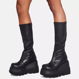 Niulatu Women's Boots 2025 Ladies Fashion Platform Boots Chunky Heel Wedges Mid Calf Women Boots Casual Shoes Woman Thigh High Boots DJSE