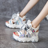 Niulatu Leisure Lady Platform Chunky Sandals Mixed Color Shoes Sports Wedge White Sandals Women High Heel Beach Casual Shoes 34 DJSE