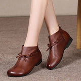 Niulatu Leather Boots Winter Woman 2025 Wedge Booties Fashion Butterfly-knot Retro Shoes Ladies Zip Platform Boot Female DJSE
