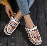 Niulatu for Women 2025 Autumn Fashion Plus Size Loafers Women Lace Up Casual Shoes Women Ethnic Style Printing Flats Zapatos Mujer DJSE