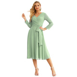 Niulatu Chiffon Bridesmaid Dress V-Back Waist Belt Formal Prom Gown Mother of The Bride Wedding HZ1007