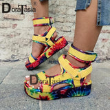 Niulatu Women's Multicolor Ankle Strap Sandals Fashion Ladies Open Toe Velcro Platform Summer Gladiator Sandals Shoes Woman DJSE
