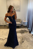 Sexy Navy Blue Mermaid Lace Appliques Prom Dresses Long for Women Prom Dress HZ1214