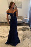 Sexy Navy Blue Mermaid Lace Appliques Prom Dresses Long for Women Prom Dress HZ1214