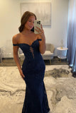 Sexy Navy Blue Mermaid Lace Appliques Prom Dresses Long for Women Prom Dress HZ1214