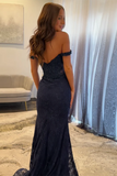 Sexy Navy Blue Mermaid Lace Appliques Prom Dresses Long for Women Prom Dress HZ1214