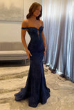 Sexy Navy Blue Mermaid Lace Appliques Prom Dresses Long for Women Prom Dress HZ1214