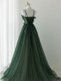 Niulatu Gown Spaghetti Straps Floor Length Dark Green Long Prom Dresses HZ1110