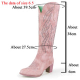 Niulatu Embroidery Mid Calf Boots Women Pink Cowboy Cowgirls Casual Western Boots Chunky Pointed Toe Shoes Woman Wholesale DJSE