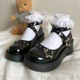 Niulatu Lolita Shoes Star Buckle Strap Mary Janes Women Cross-tied Platform Shoe Patent Leather Girls Rivet Casual Shoes DJSE